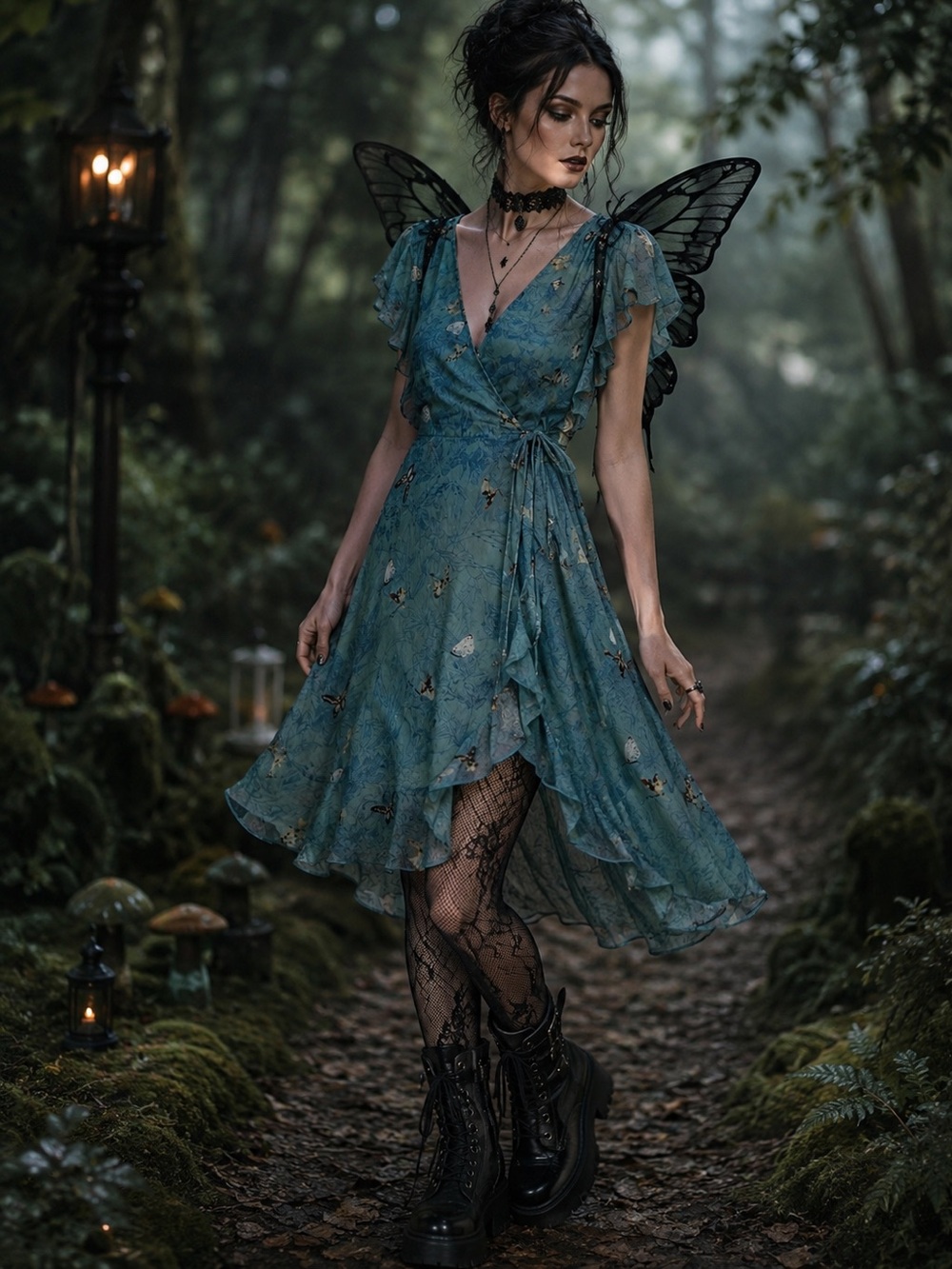 Anthropologie Turquoise Sheer Butterfly Wrap Midi Dress